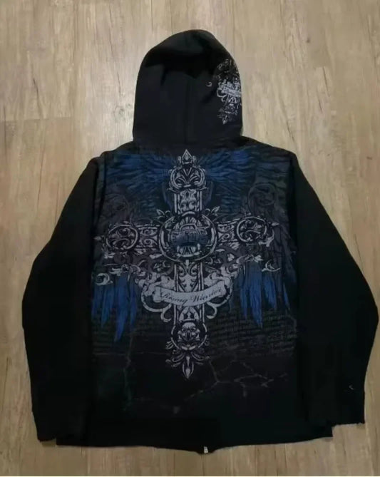 Joker Goth Print Fleece Zipper Hoodie