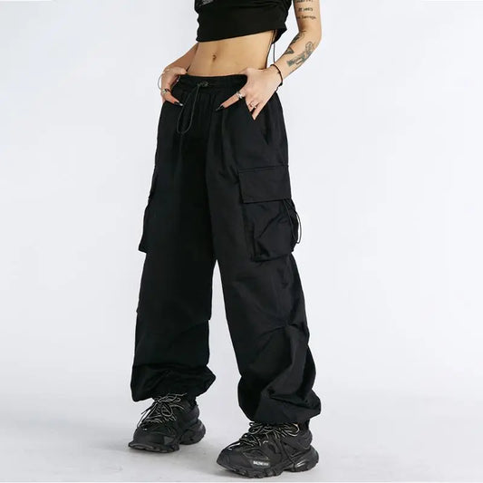 Oversize Solid Cargo Drawstring Pants