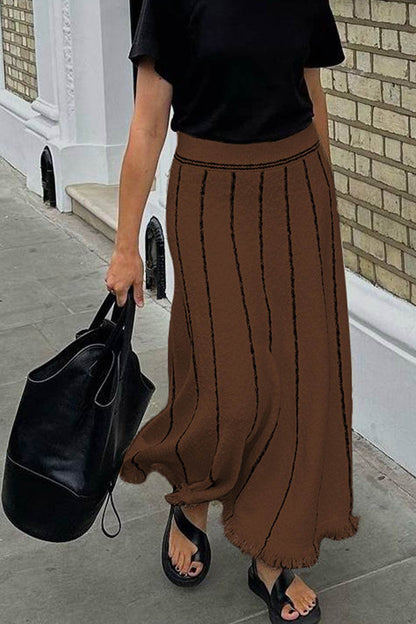 Knit with Fringe Hem Skirt Stripes