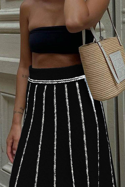 Knit with Fringe Hem Skirt Stripes