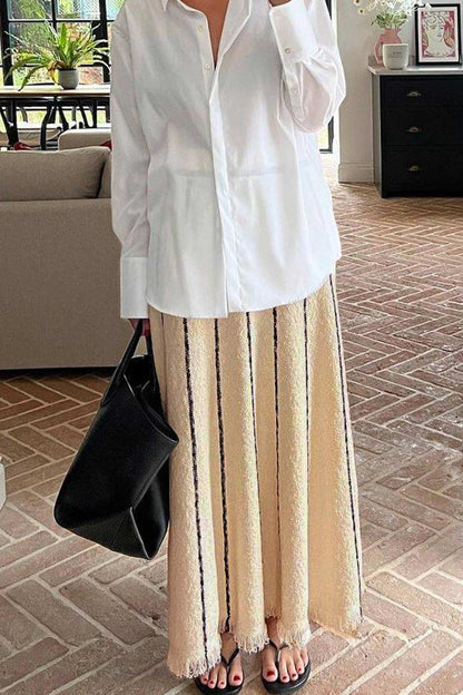 Knit with Fringe Hem Skirt Stripes