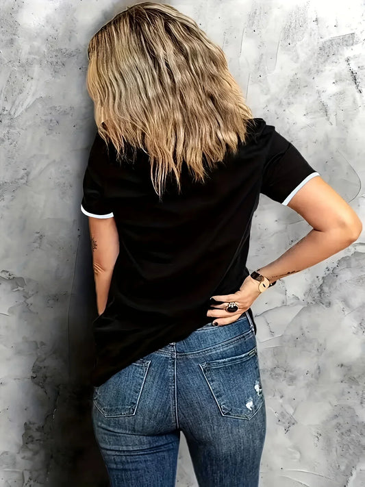 Coffee & Girl Printed - Casual All-Season Crew Neck Top With Belt Comfortable Polyester Blend