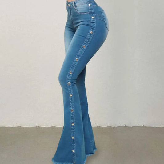 Stylish Flare Control Tummy Skin-Touch Skinny Women Wide Leg Flare Denim Trousers Jeans