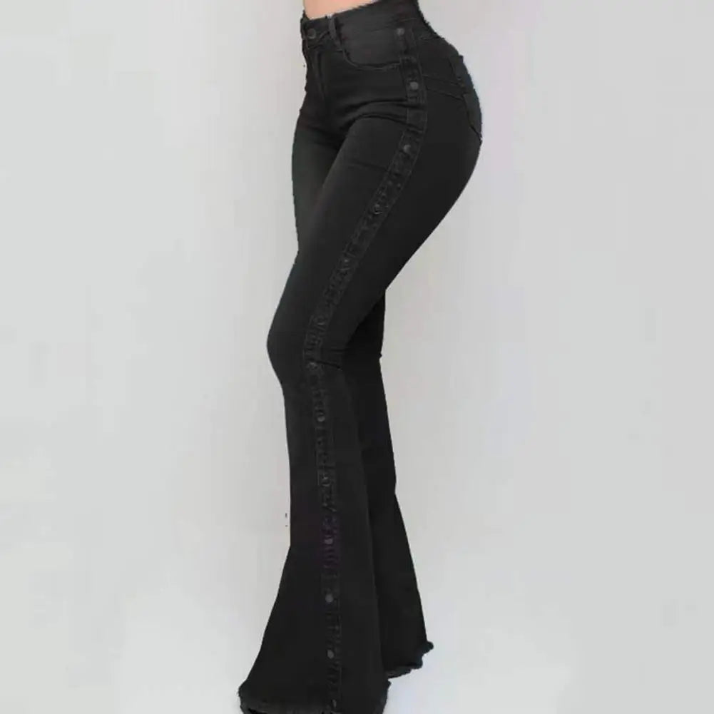 Stylish Flare Control Tummy Skin-Touch Skinny Women Wide Leg Flare Denim Trousers Jeans