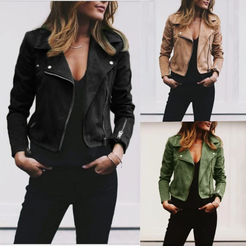 Suede Leather Cropped Autumn Winter Turn-down Slim Fit Casual Fashion Jacket