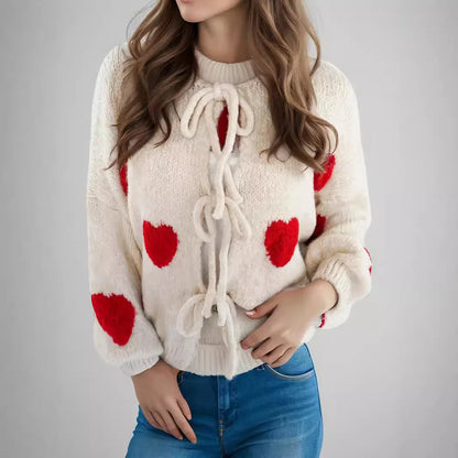 Embroidery Heart Lace-up Cardigan