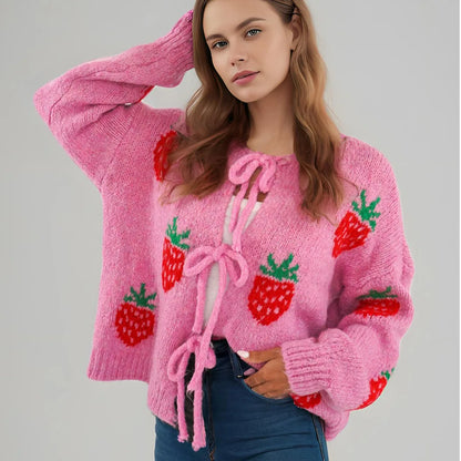 Embroidery Heart Lace-up Cardigan