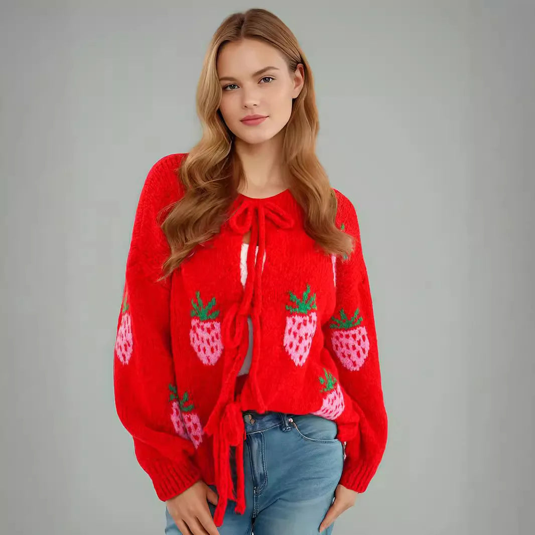 Embroidery Heart Lace-up Cardigan