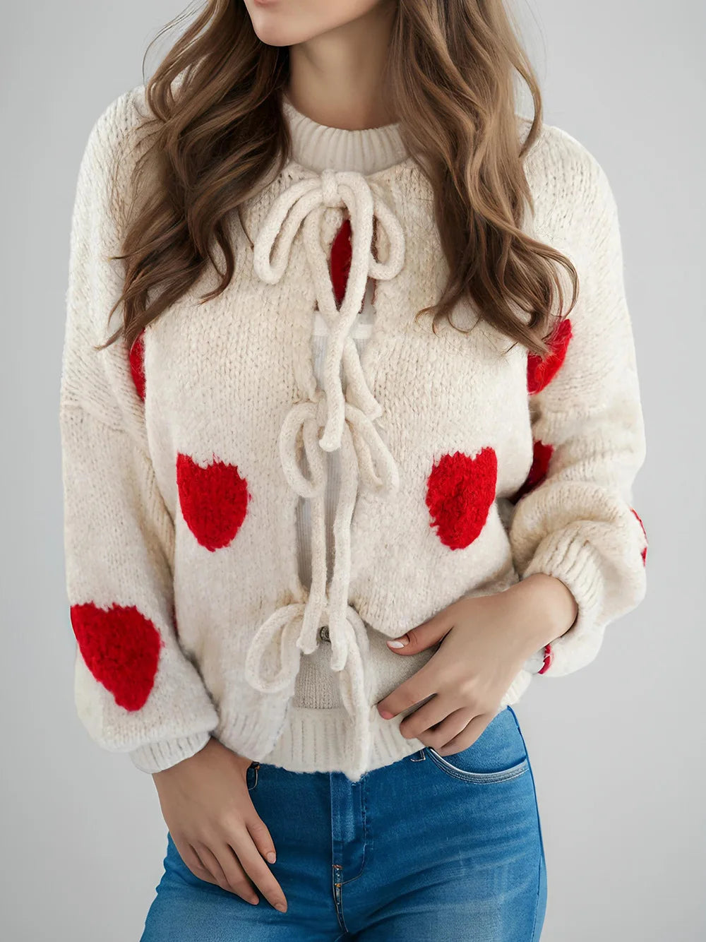 Embroidery Heart Lace-up Cardigan