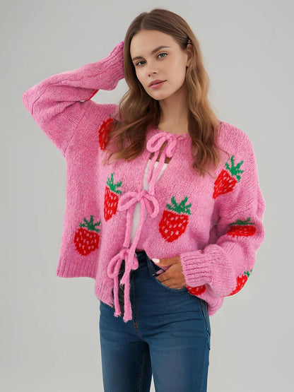 Embroidery Heart Lace-up Cardigan