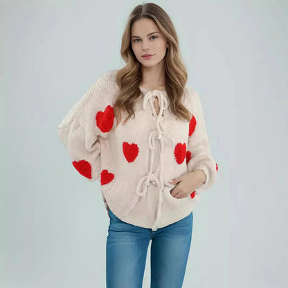 Embroidery Heart Lace-up Cardigan