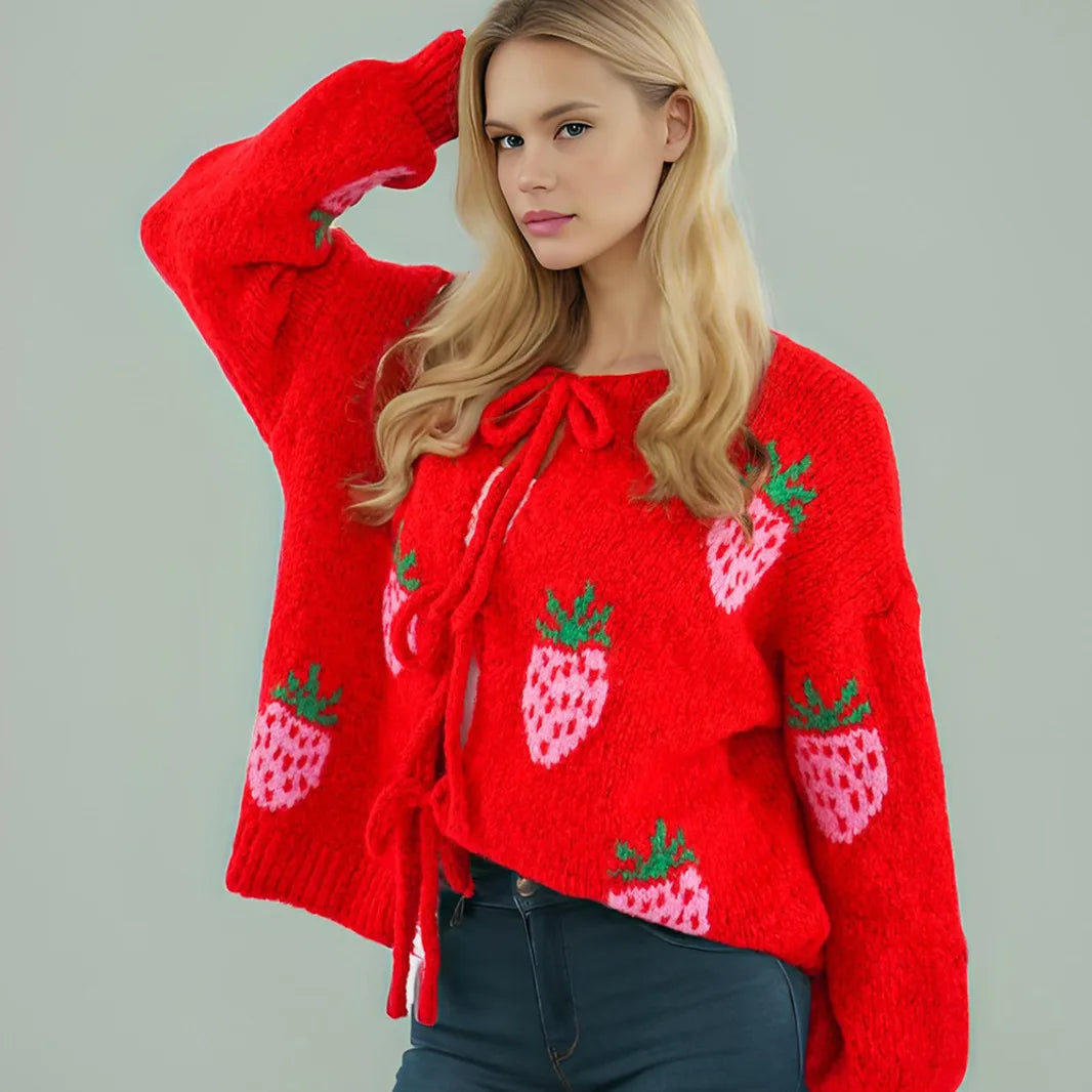 Embroidery Heart Lace-up Cardigan