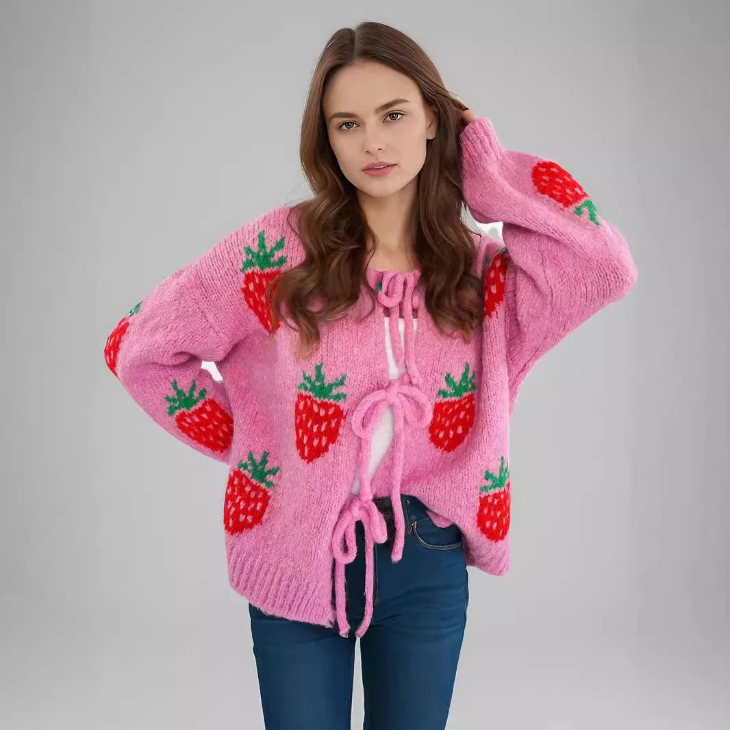 Embroidery Heart Lace-up Cardigan