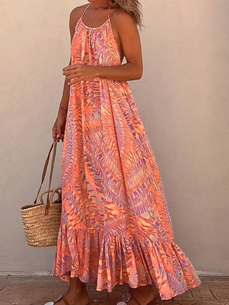 Summer Beach Lady Long Casual Loose Sleeveless Boho Dress