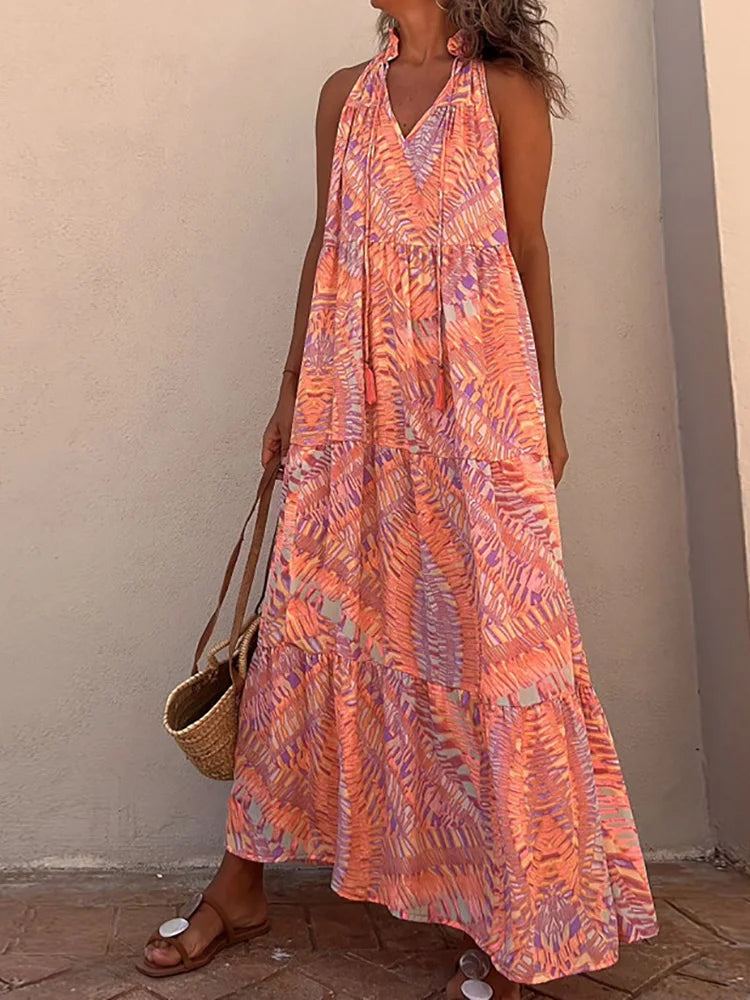 Summer Beach Lady Long Casual Loose Sleeveless Boho Dress