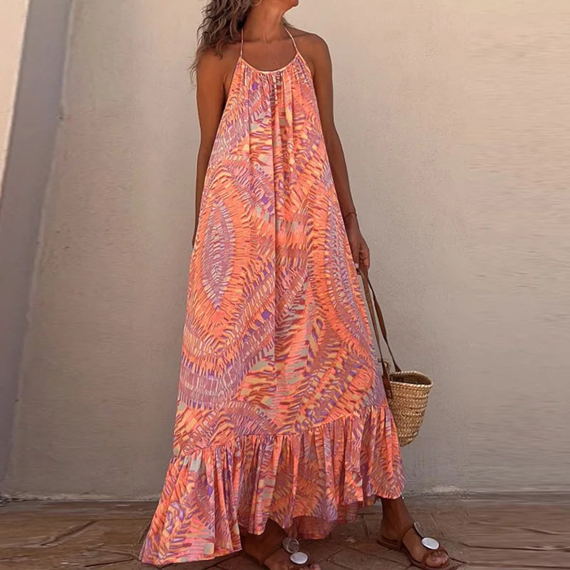 Summer Beach Lady Long Casual Loose Sleeveless Boho Dress