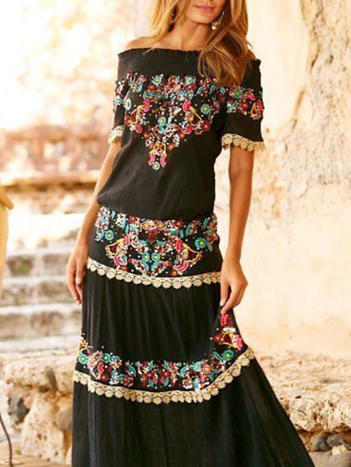 Summer New Elegant Wrapped Chest Long Bohemian Boho Dress