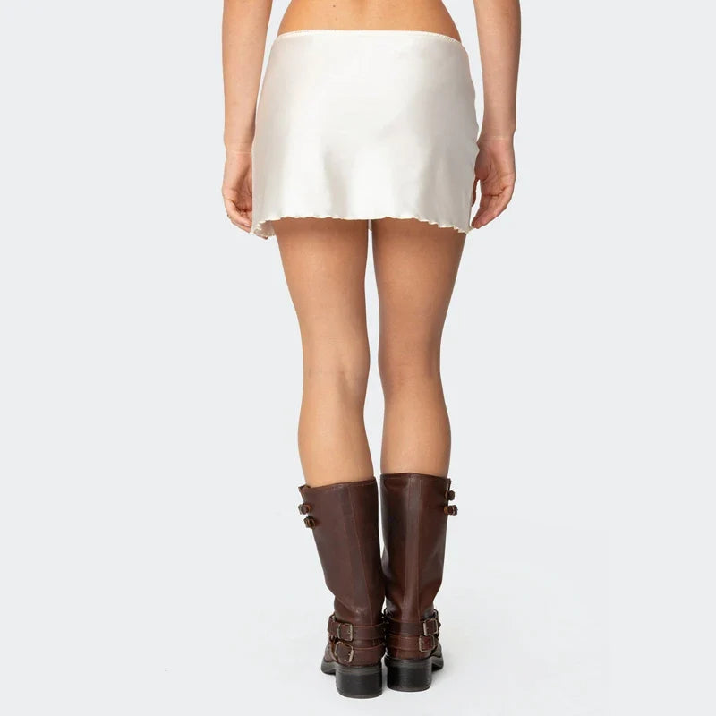 Satin Solid Low Waist Skirt skirts-250223