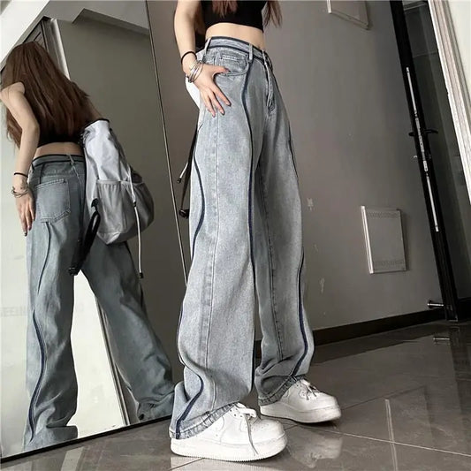 High Waisted Loose Straight Jeans Pants