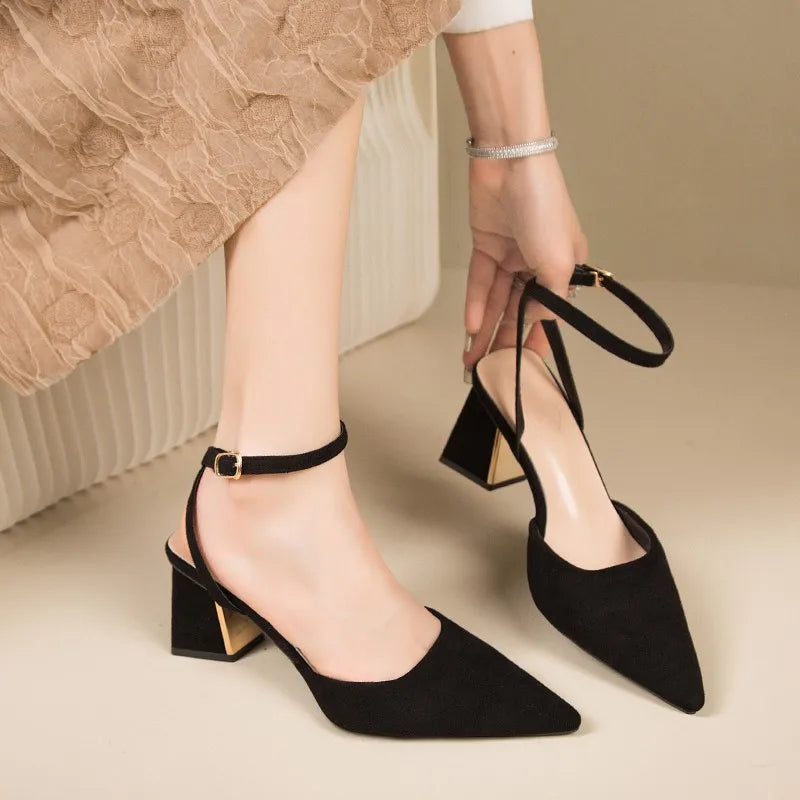 Fashionable Pointed Buckle Shallow Mouth Sandals - Comfortable High Heel Pumps for Women's Banquets