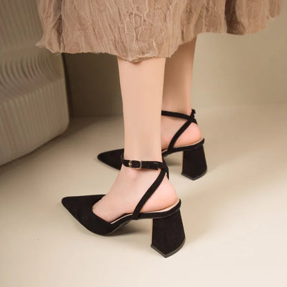 Fashionable Pointed Buckle Shallow Mouth Sandals - Comfortable High Heel Pumps for Women's Banquets