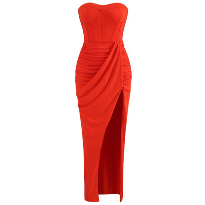 Summer New Women’s Sexy Breast Wrapping Backless Dress Red Christmas Party Dress