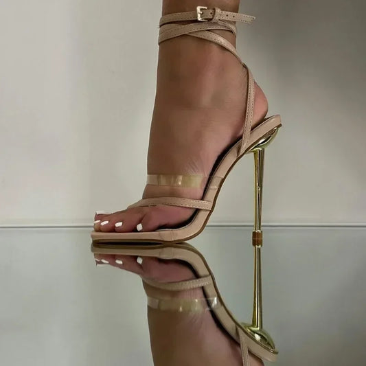 Gladiator Summer Sandals with Square Peep Toe and Ankle Buckle Strap