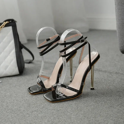 Gladiator Summer Sandals with Square Peep Toe and Ankle Buckle Strap