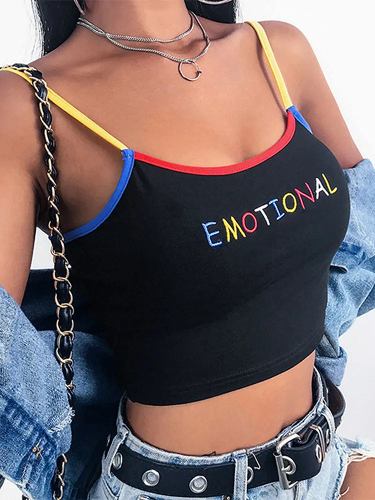 Cropped Spaghetti Strap EMOTIONAL Letter Tank Tops Crop Top