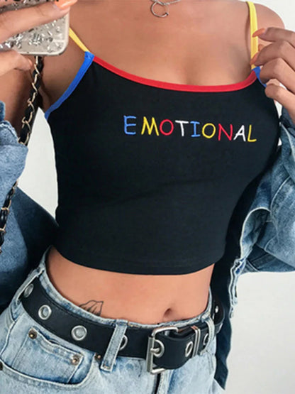 Cropped Spaghetti Strap EMOTIONAL Letter Tank Tops Crop Top