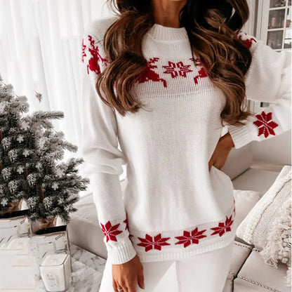 Knitted Round Neck Casual Long Sleeve Christmas Deer Jumper Christmas Sweater