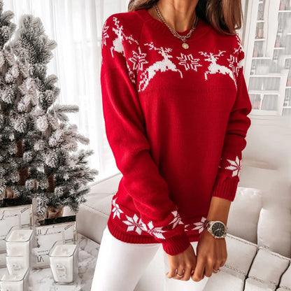 Knitted Round Neck Casual Long Sleeve Christmas Deer Jumper Christmas Sweater