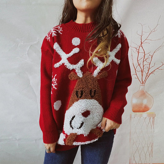 Fashion Casual Thickened Raglan Sleeve Elk Christmas Tree Christmas Sweater