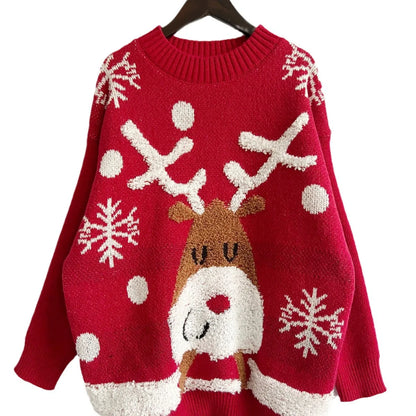 Fashion Casual Thickened Raglan Sleeve Elk Christmas Tree Christmas Sweater