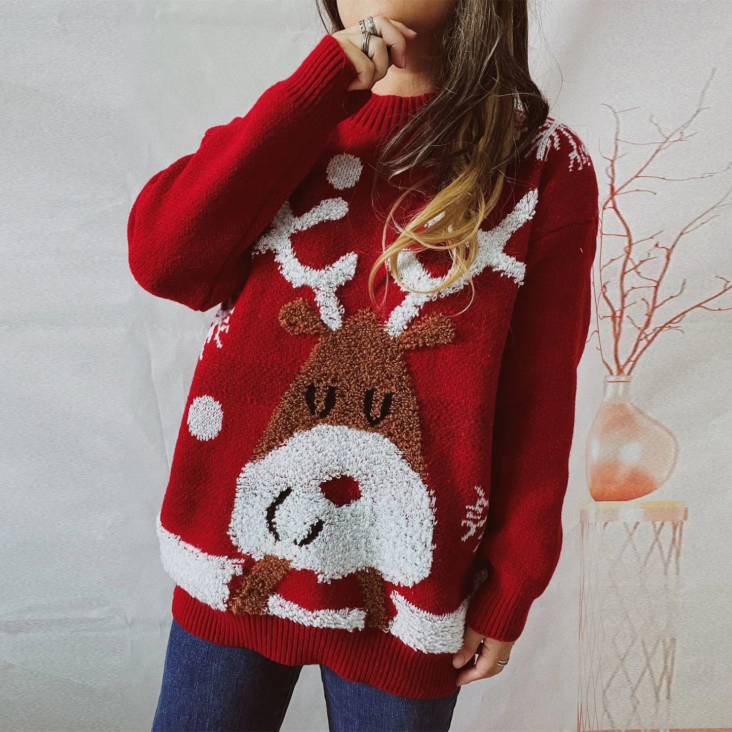 Fashion Casual Thickened Raglan Sleeve Elk Christmas Tree Christmas Sweater