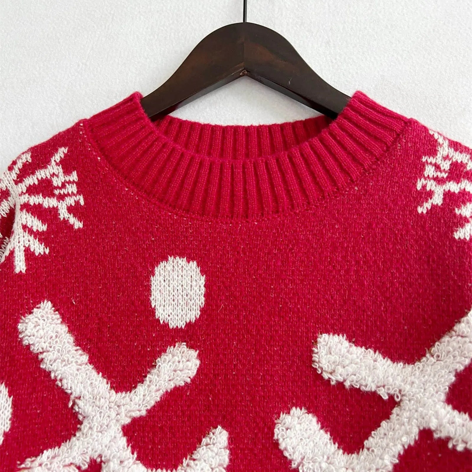 Casual Loose Neck Love Heart Pattern Pink Christmas Sweater Sweaters-L