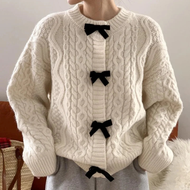 Bow Sweater Autumn Winter Knit Cardigan