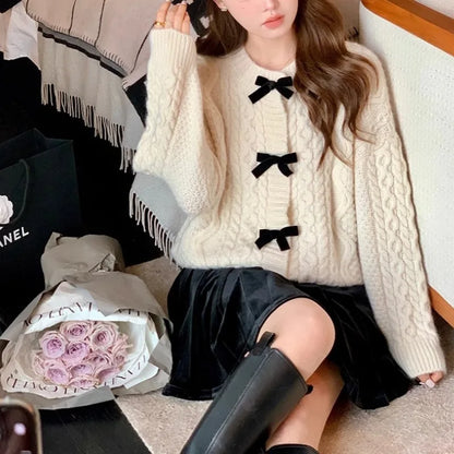 Bow Sweater Autumn Winter Knit Cardigan