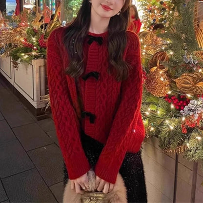 Bow Sweater Autumn Winter Knit Cardigan