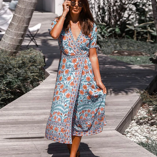 Wrap Marigold Floral Boho Dress