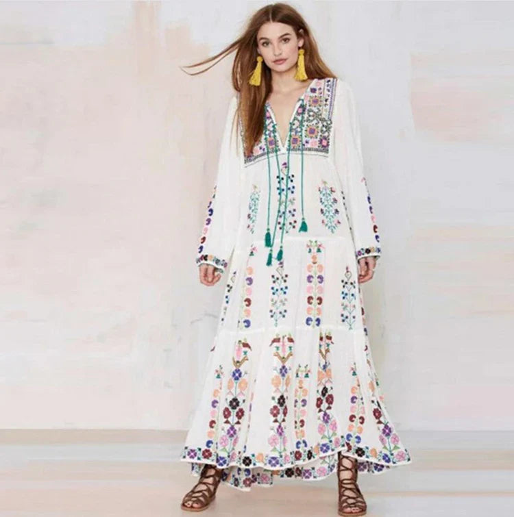 Cotton Floral Embroidered Maxi Dress bohodress-250126