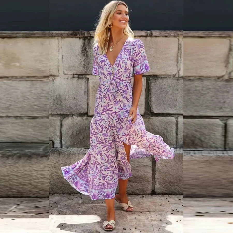Purple Mini Boho Dress PURPLE / S bohodress-250126