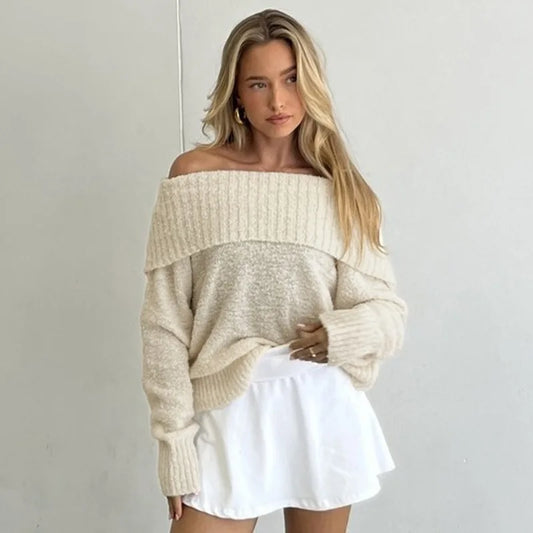 One Shoulder Slim Long Sleeve Pullover Sweater