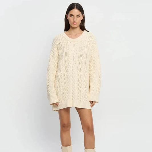 Off-Shoulder Solid Long Sleeve Knitted Sweater