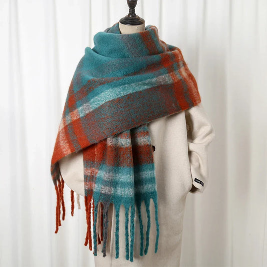 Thick Striped Cashmere Travel Shawl Scarf