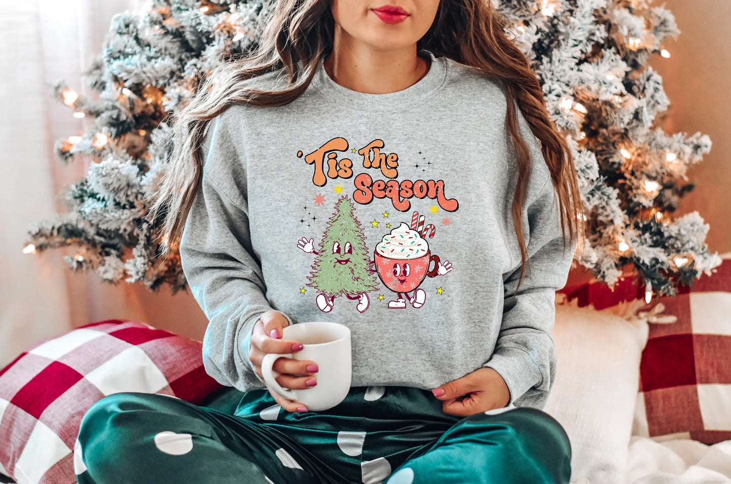 Tis The Season Cute Tree Cups Printing Popular Gift Christmas Hoodie