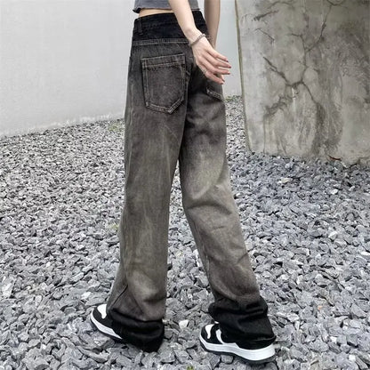 Trendy Hong Kong Style Autumn Casual Straight Leg Trendy Brand Natural Waist Jean