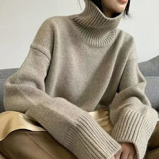 Turtleneck  Elegant  Gray Red Sweater