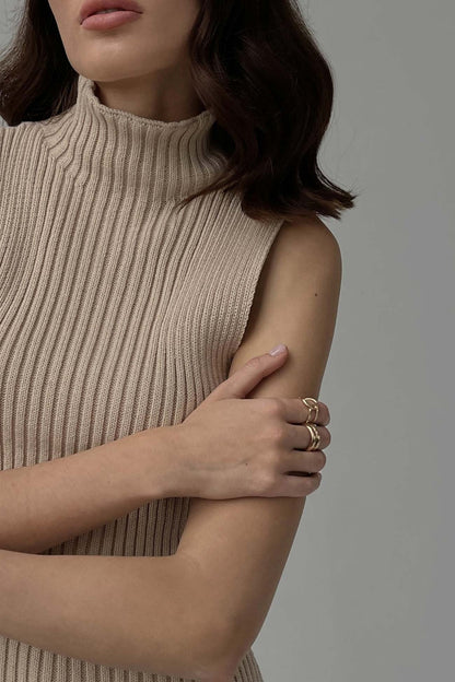 Turtleneck Ribbed Sleeveless Knit Sweater