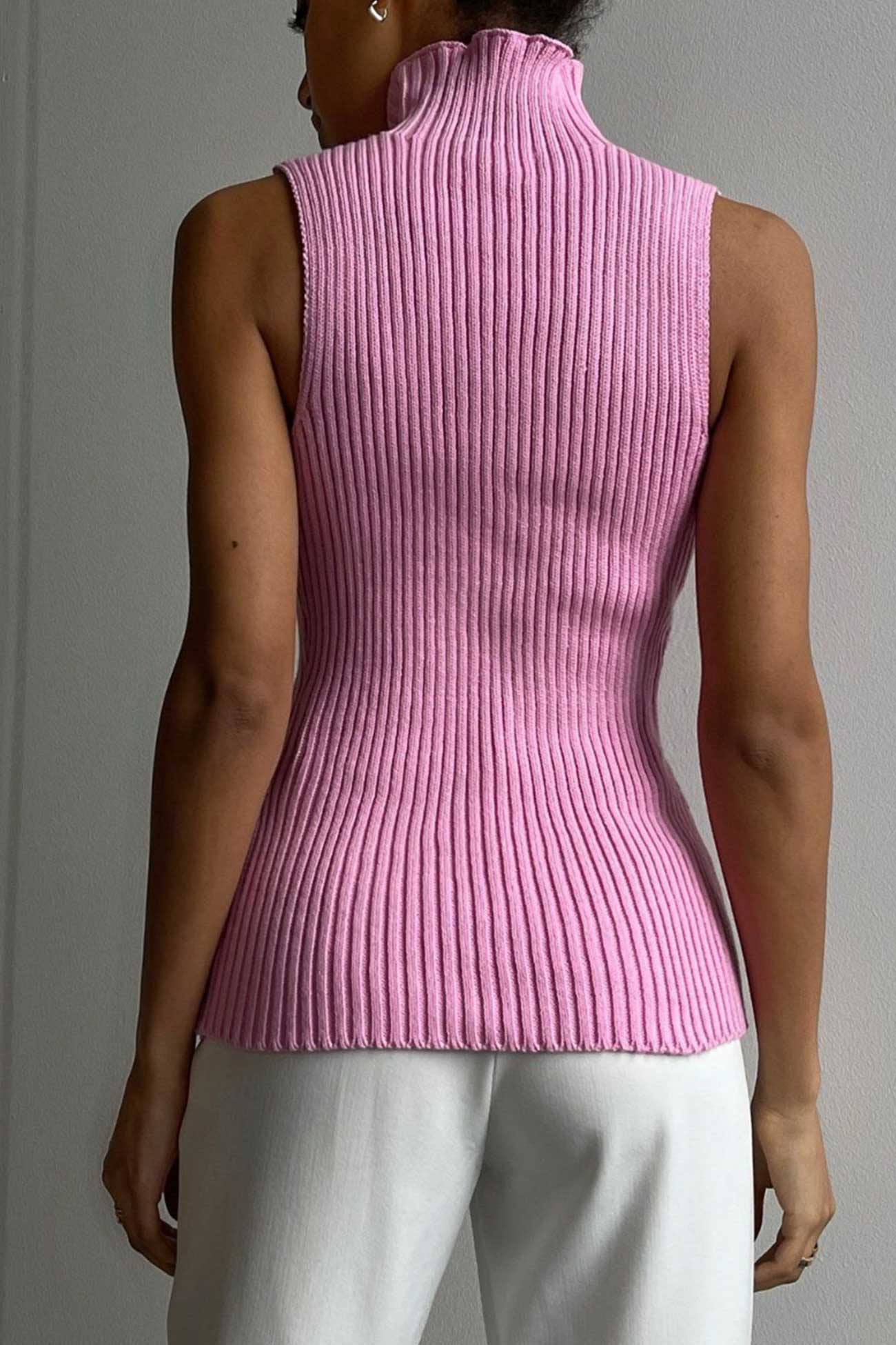 Turtleneck Ribbed Sleeveless Knit Sweater